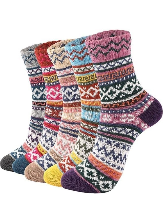 CLENEA Wool Socks,Wool Socks for Women,5 Pairs Crew Socks for Women,Wool Socks,Mens Boot Socks,Hiking Socks,Women Long Cozy Socks - Image 1